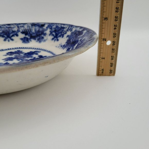 Vintage Flow Blue Serving Bowl by W. Adams & Co. in England, Fairy Villa Pattern - Picture 7 of 10